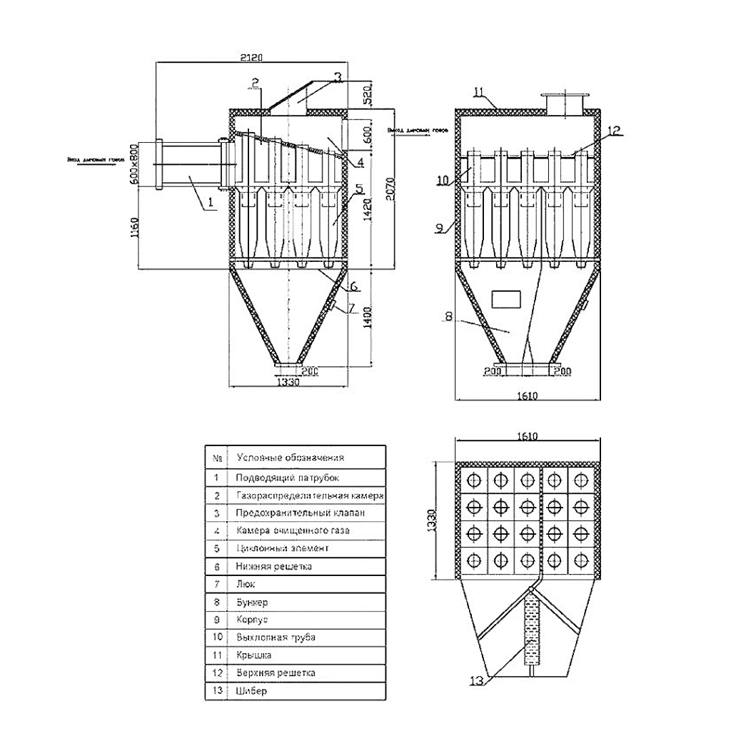 Чертеж батарейного циклона БЦ-2-4х(3+2)