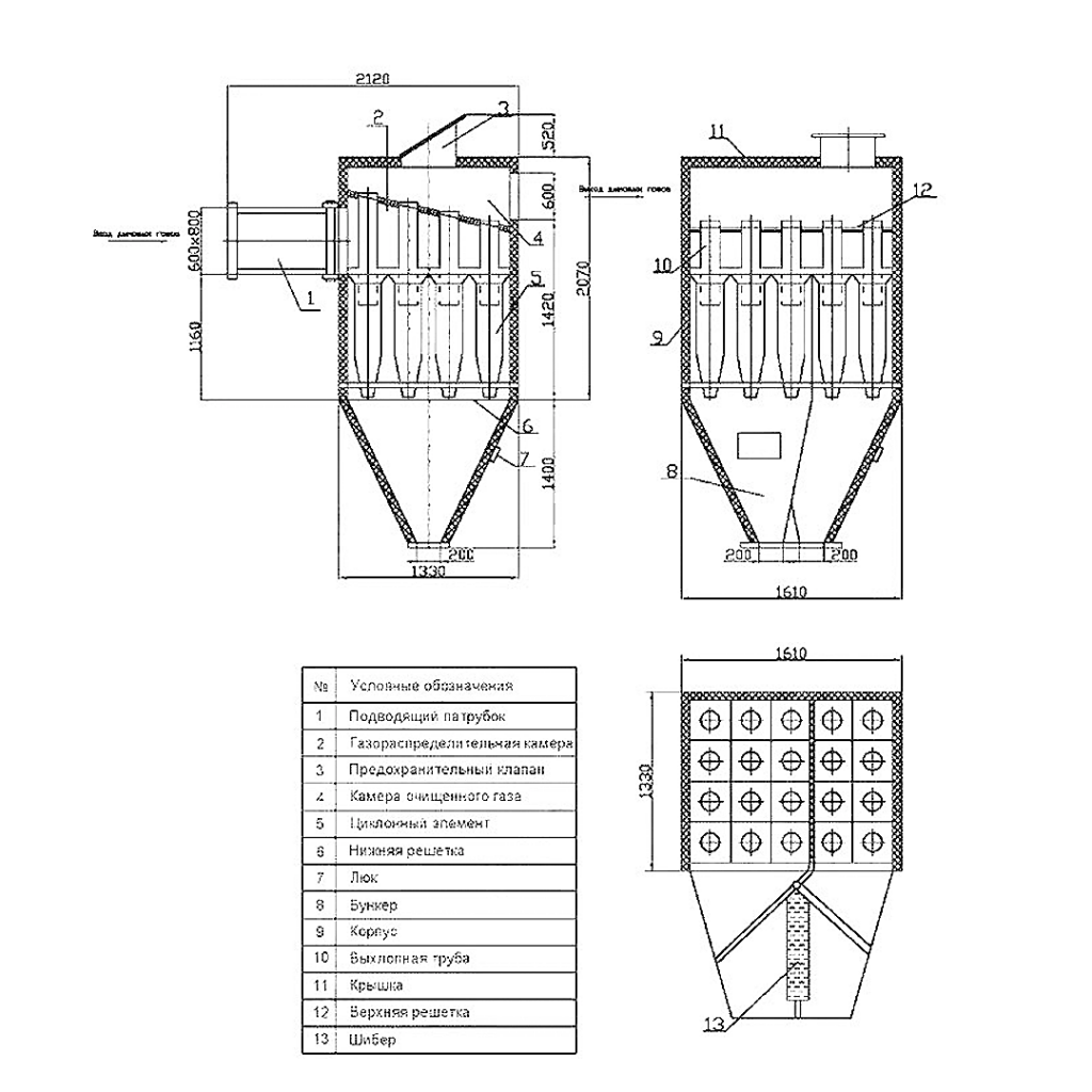 Чертеж батарейного циклон БЦ-2-5х(3+2)