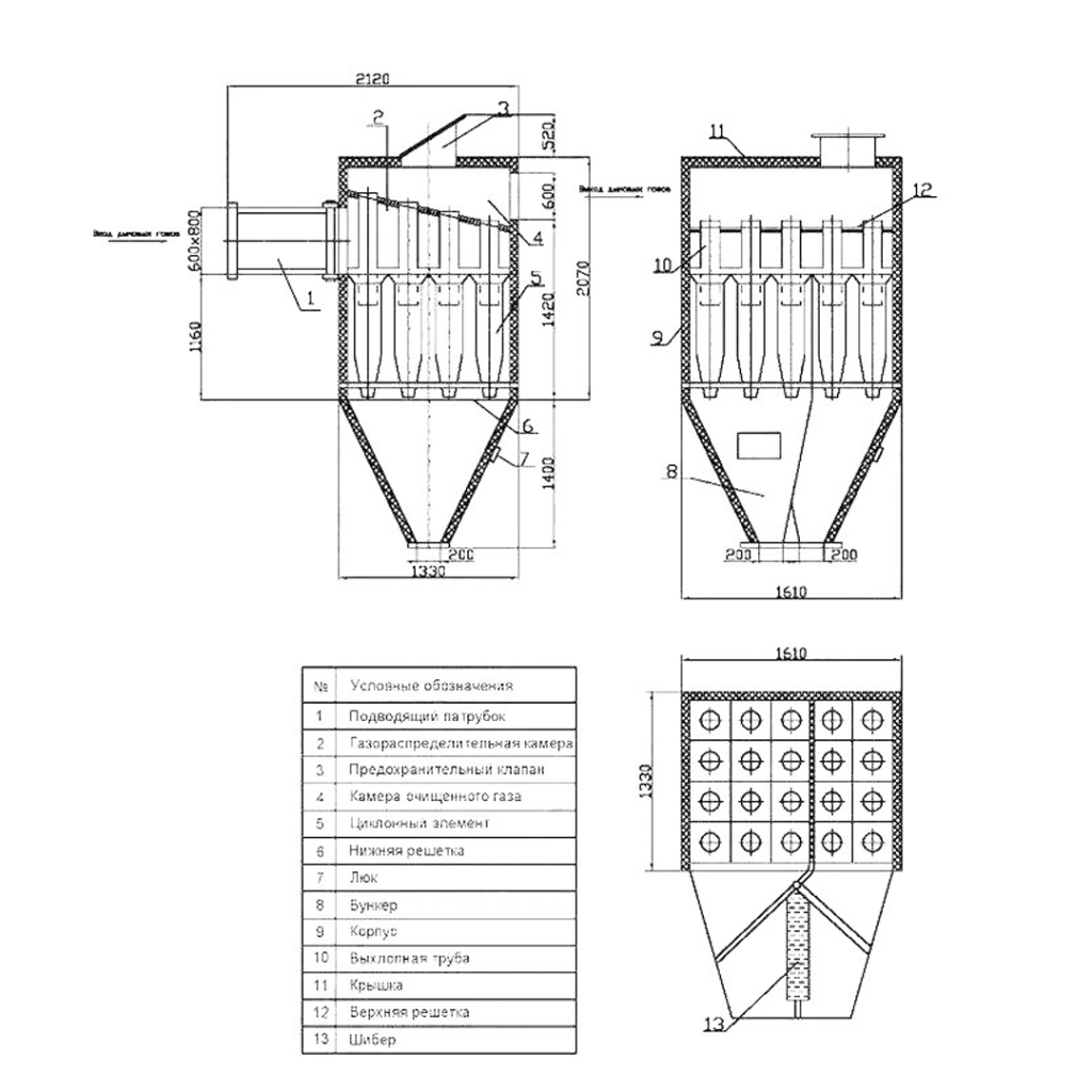 Чертеж батарейного циклон БЦ-2-6х(4+2)