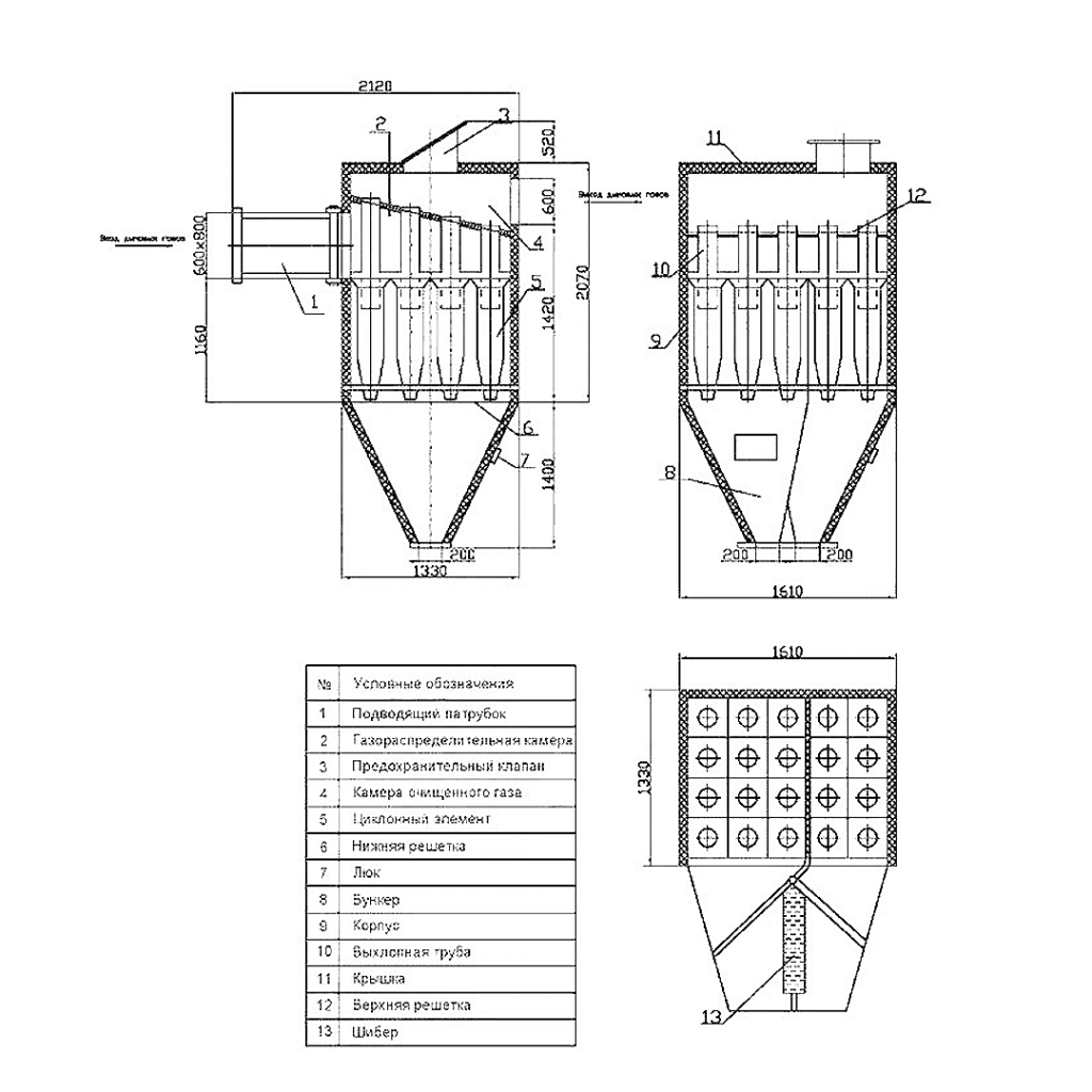 Чертеж батарейного циклон БЦ-2-6х(4+3)